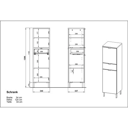 Germania Badschrank Mauresa 8532 Weiß-Eiche 120 Cm X 34 Cm 6 Germania Badschrank Mauresa 8532 Weiß-Eiche 120 Cm X 34 Cm – Bild 4