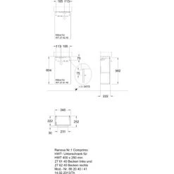 Geberit Waschbeckenunterschrank 34,8 Cm Renova Compact Mit 1 Tür Weiß -Badezimmergeschäft 0861 print masszeichnung 5