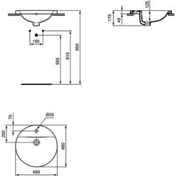 Ideal Standard Einbauwaschtisch Connect Ø 48 Cm 1 Hahnloch Mit Überlauf Weiß -Badezimmergeschäft 188481 3049 2