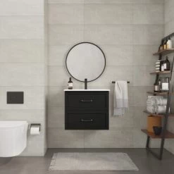 Randal Waschbeckenunterschrank Drome 2 Schubladen 60 Cm Schwarz Griffe Silbern