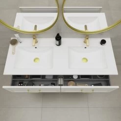 Randal Waschbeckenunterschrank Drome 4 Schubladen 120 Cm Weiß Griffe Golden 13 Randal Waschbeckenunterschrank Drome 4 Schubladen 120 Cm Weiß Griffe Golden -Badezimmergeschäft 36537951720 11023100 CU 04