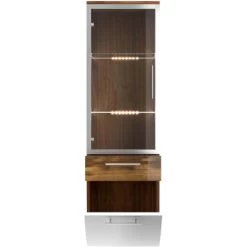 Posseik Hochschrank 40 Cm Salona Walnuss-Weiß Mit Glasböden -Badezimmergeschäft 3724184 4873 4