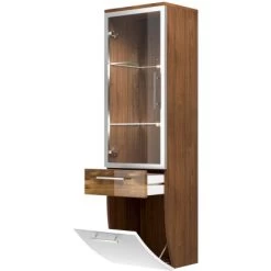 Posseik Hochschrank 40 Cm Salona Walnuss-Weiß Mit Glasböden -Badezimmergeschäft 3724184 4873 5