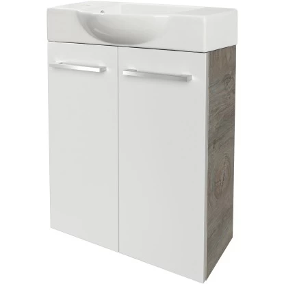 Fackelmann Waschbeckenunterschrank SBC 55 Cm Nature Oak/Weiß Hochglanz 5 Fackelmann Waschbeckenunterschrank SBC 55 Cm Nature Oak/Weiß Hochglanz – Bild 3