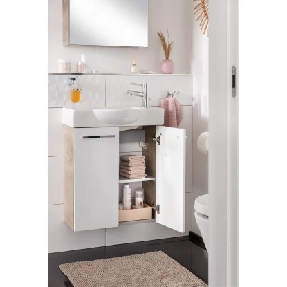 Fackelmann Waschbeckenunterschrank SBC 55 Cm Nature Oak/Weiß Hochglanz 8 Fackelmann Waschbeckenunterschrank SBC 55 Cm Nature Oak/Weiß Hochglanz – Bild 6