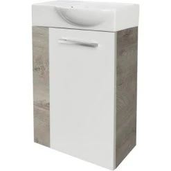 Fackelmann Waschbeckenunterschrank SBC 45 Cm Nature Oak/Weiß Hochglanz Rechts -Badezimmergeschäft 4008033846684 3254 03