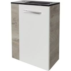Fackelmann Waschbeckenunterschrank SBC 45 Cm Nature Oak/Weiß Hochglanz Rechts -Badezimmergeschäft 4008033846684 3254 05