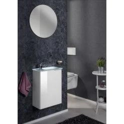 Fackelmann Waschbeckenunterschrank SBC 45 Cm Weiß/l. Glas Weiß Links -Badezimmergeschäft 4008033860130 3254 05
