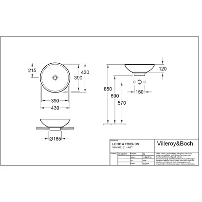 Villeroy & Boch Loop & Friends Aufsatzwaschbecken 43 Cm Pergamon Mit ÜL CPlus 4 Villeroy & Boch Loop & Friends Aufsatzwaschbecken 43 Cm Pergamon Mit ÜL CPlus – Bild 2