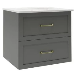 Randal Waschbeckenunterschrank Drome 2 Schubladen 60 Cm Grau Griffe Golden