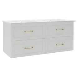 Randal Waschbeckenunterschrank Drome 4 Schubladen 120 Cm Weiß Griffe Golden