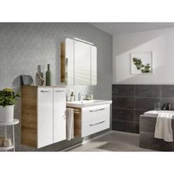 Fackelmann Doppel-Unterschrank 60,5 Cm Milano Weiß-Ast-Eiche -Badezimmergeschäft 480554 3254 3