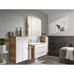 Fackelmann Doppel-Unterschrank 60,5 Cm Milano Weiß-Ast-Eiche -Badezimmergeschäft 480554 3254 4