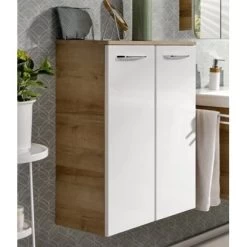 Fackelmann Doppel-Unterschrank 60,5 Cm Milano Weiß-Ast-Eiche -Badezimmergeschäft 480554 3254 7