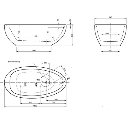 Freistehende Badewanne Somerset 185 Cm X 94,5 Cm Weiß 5 Freistehende Badewanne Somerset 185 Cm X 94,5 Cm Weiß – Bild 3