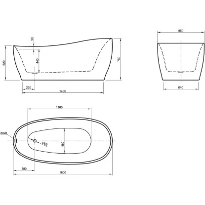Freistehende Badewanne Aviva 180 Cm X 85 Cm Schwarz-Weiß 6 Freistehende Badewanne Aviva 180 Cm X 85 Cm Schwarz-Weiß – Bild 4