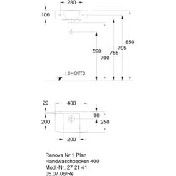 Geberit Handwaschbecken Renova Plan 40 Cm Weiß -Badezimmergeschäft 8385 print masszeichnung 5