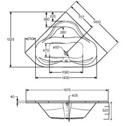 Eck-Badewanne Lucia 140 Cm Weiß -Badezimmergeschäft 8521031 3209 skizze 2 1