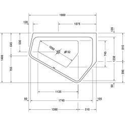 Duravit Eck-Badewanne Paiova 5 Ecke Rechts Rückenschrägen 190 Cm X 140 Cm -Badezimmergeschäft 947101 4123 700393D