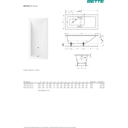 Bette Rechteck-Badewanne One Relax 180 X 80 Cm Weiß 4 Bette Rechteck-Badewanne One Relax 180 X 80 Cm Weiß – Bild 2