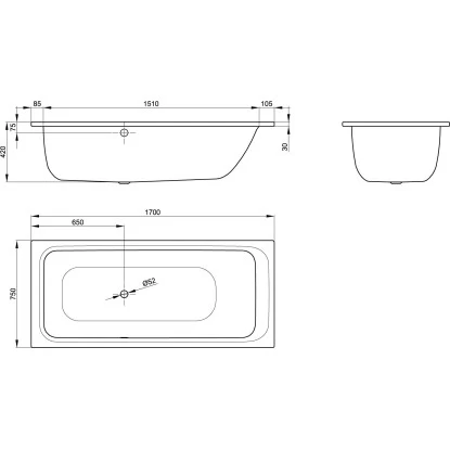 Bette Rechteck-Badewanne Select Mit Seitlichem Überlauf Hinten 170 X 75 Cm Weiß 4 Bette Rechteck-Badewanne Select Mit Seitlichem Überlauf Hinten 170 X 75 Cm Weiß – Bild 2